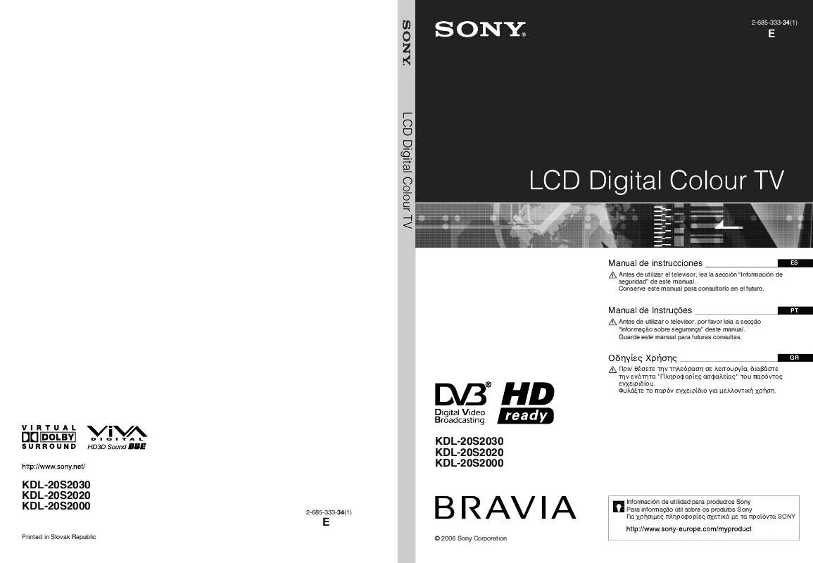 Mode d'emploi SONY KDL-20S2030