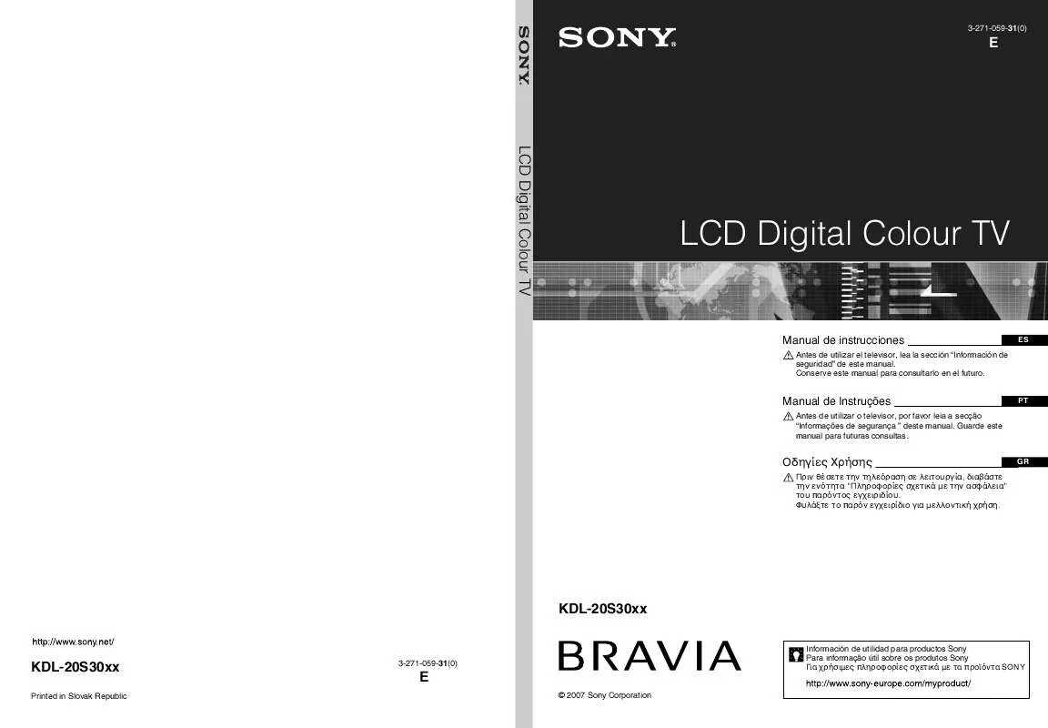 Mode d'emploi SONY KDL-20S3000