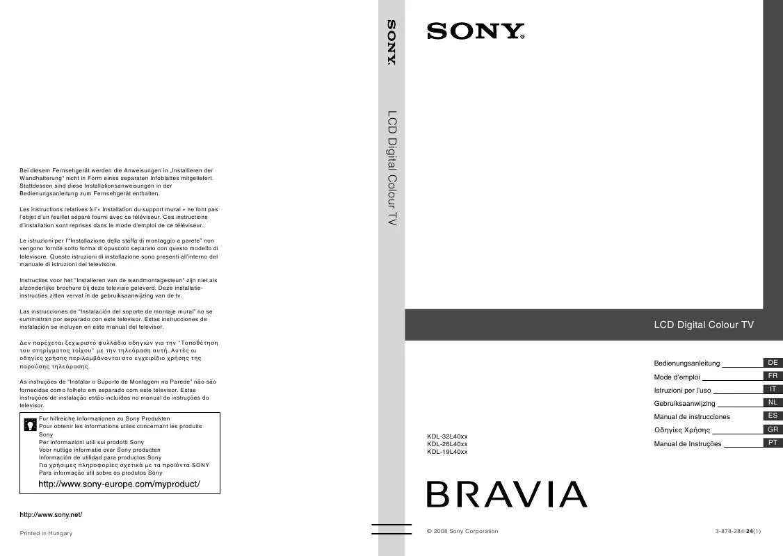 Mode d'emploi SONY KDL-26L4000