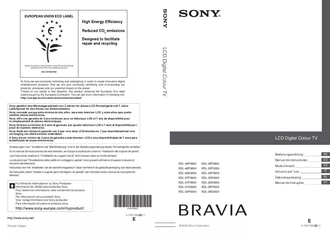 Mode d'emploi SONY KDL-26P5550