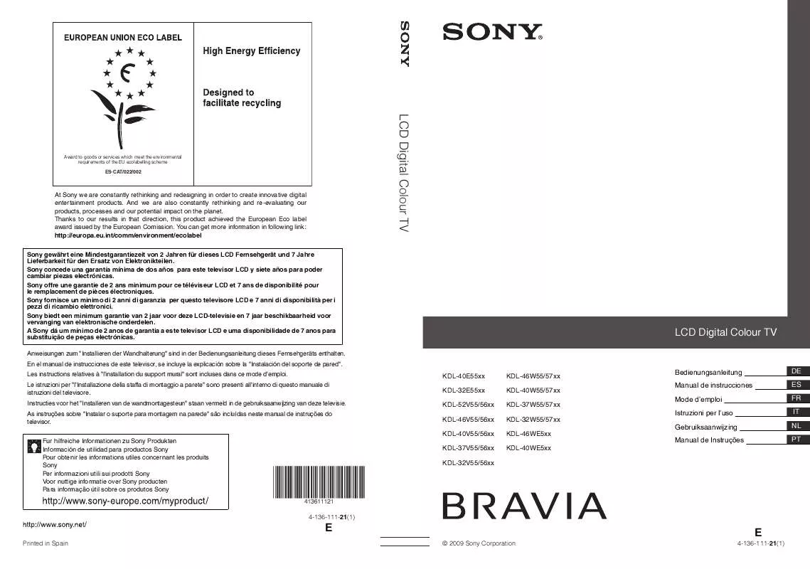 Mode d'emploi SONY KDL-37W5500