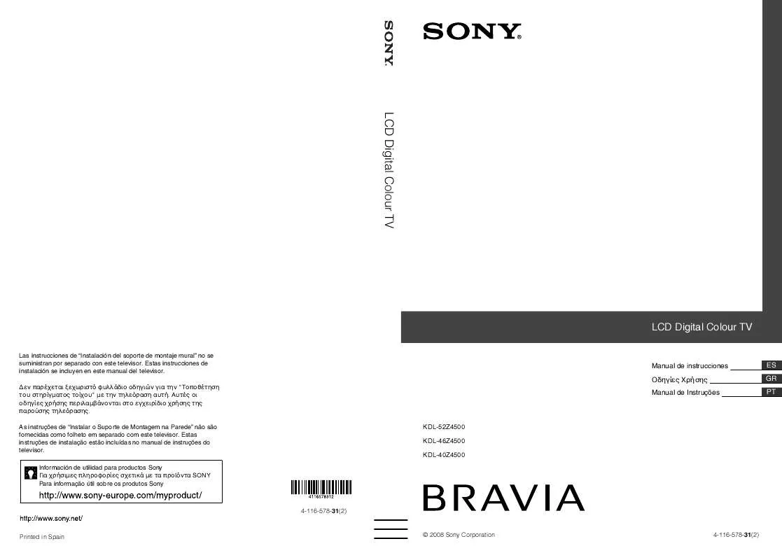 Mode d'emploi SONY KDL-46Z4500