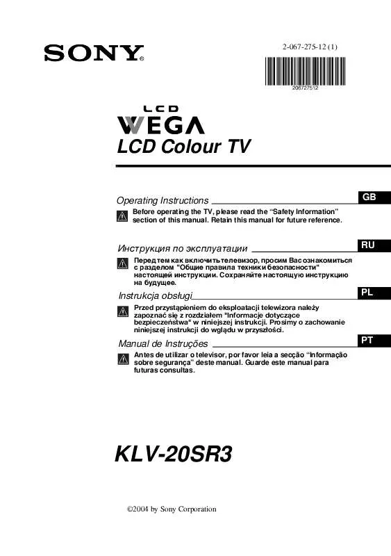 Mode d'emploi SONY KLV-20SR3