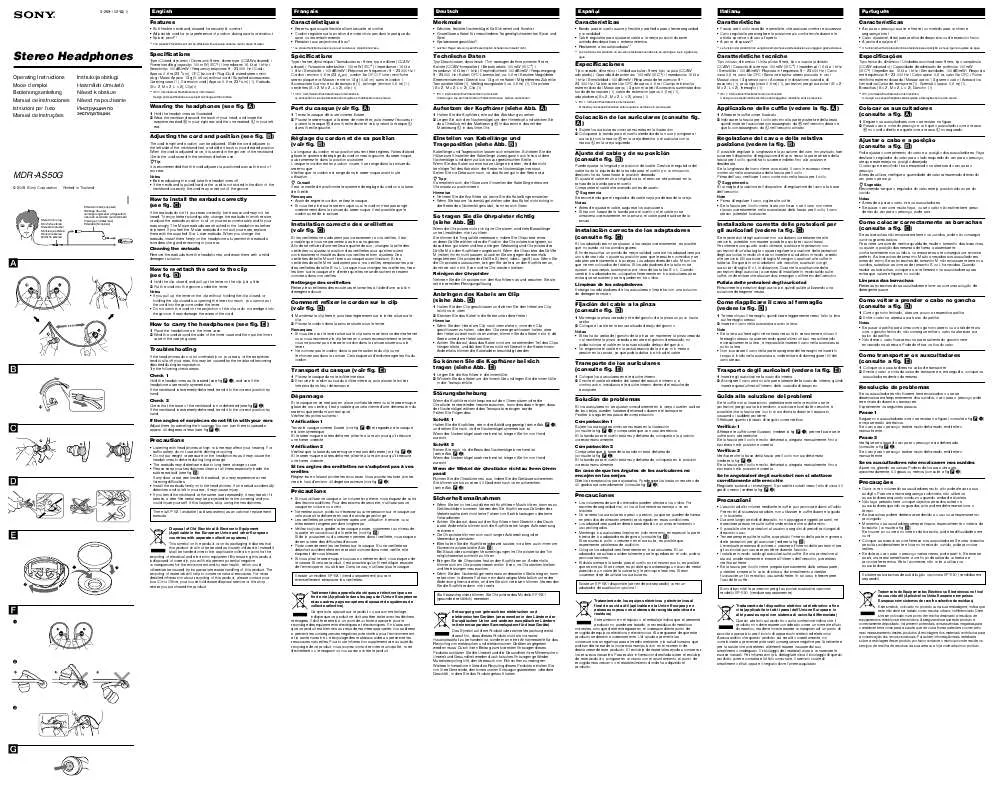 Mode d'emploi SONY MDR-AS50G