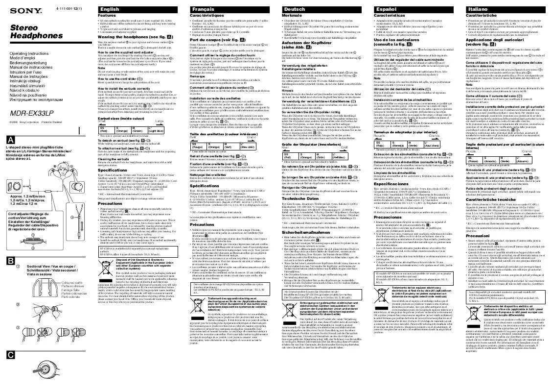 Mode d'emploi SONY MDR-EX33LP