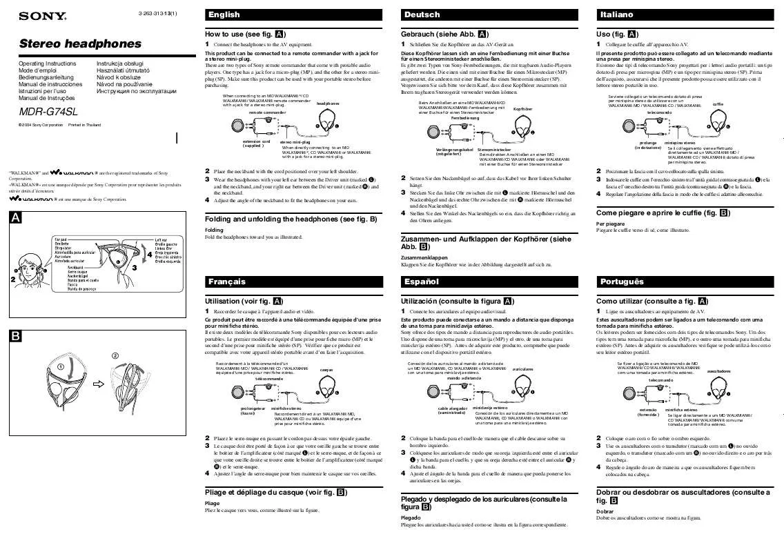 Mode d'emploi SONY MDR-G74SL