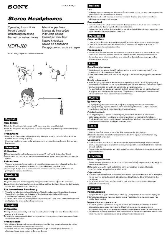 Mode d'emploi SONY MDR-J20