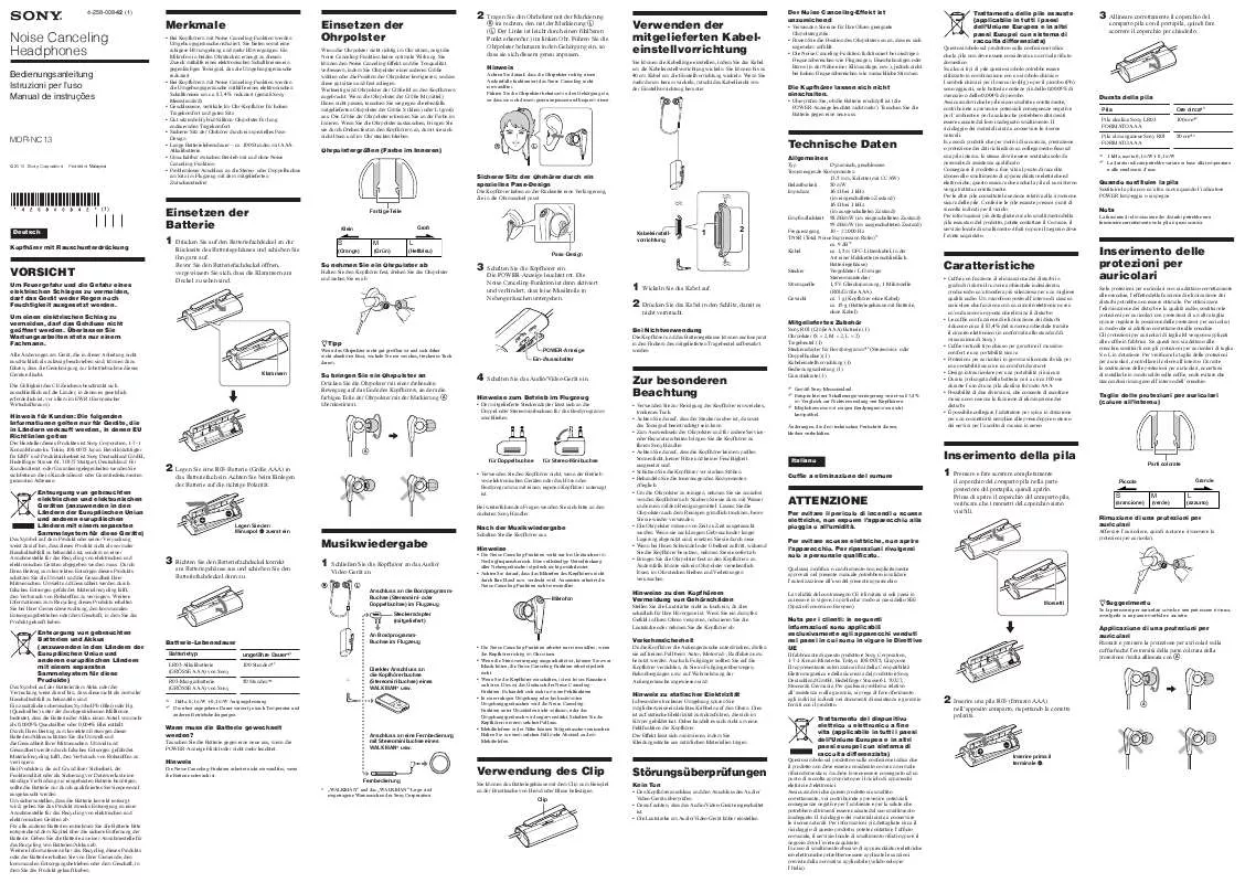 Mode d'emploi SONY MDR-NC13