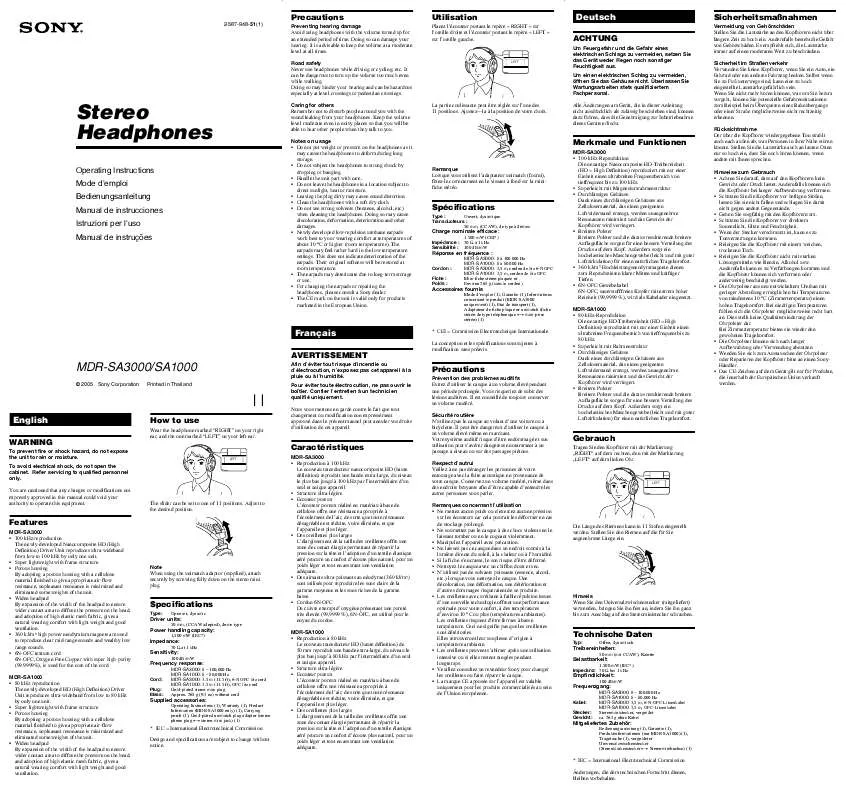 Mode d'emploi SONY MDR-SA3000
