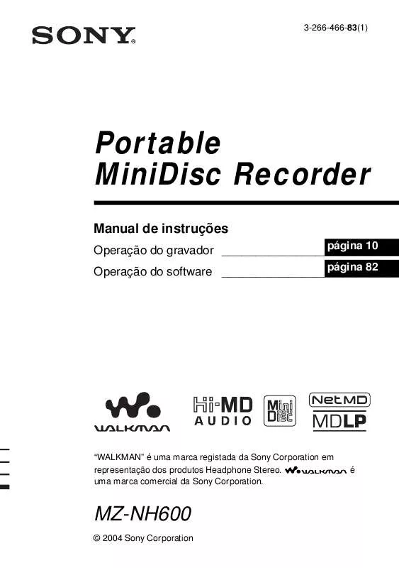 Mode d'emploi SONY MZ-NH600