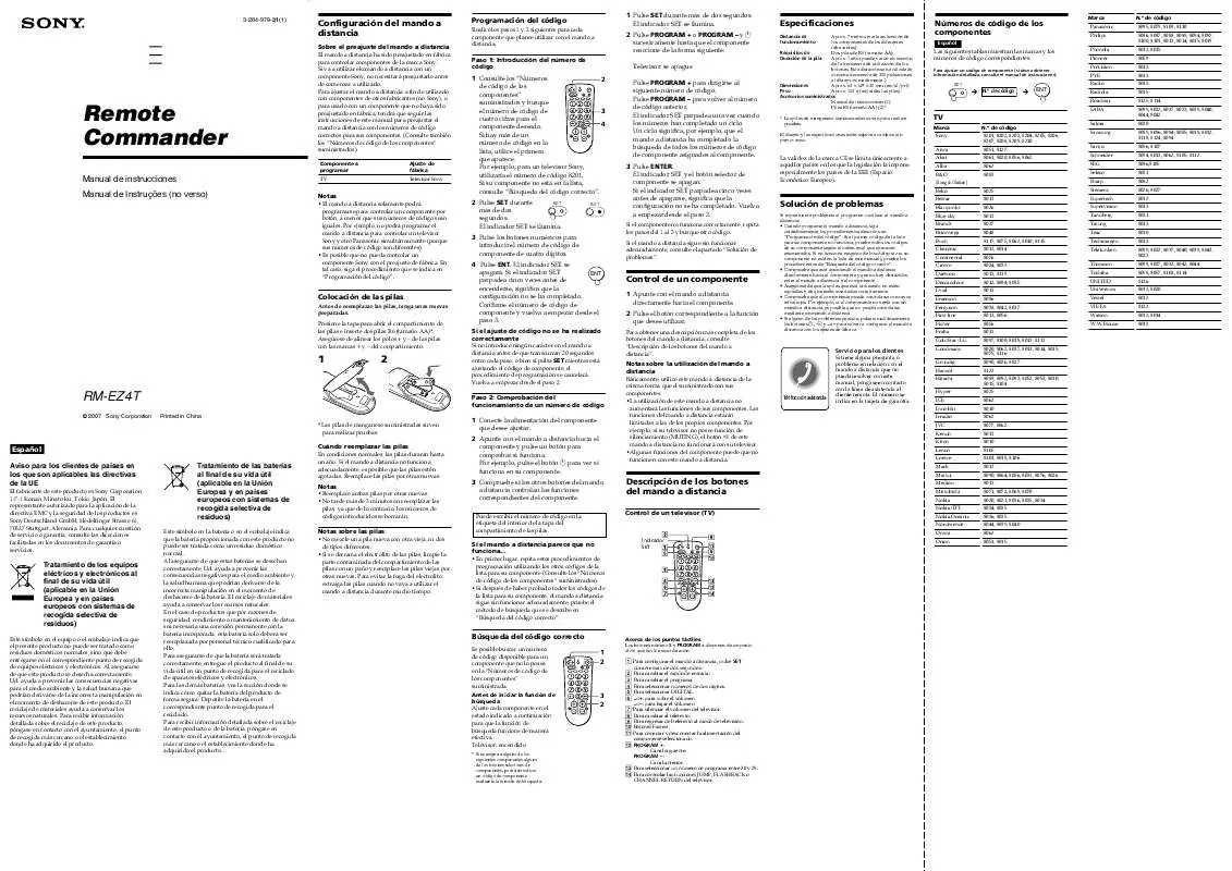 Mode d'emploi SONY RM-EZ4T