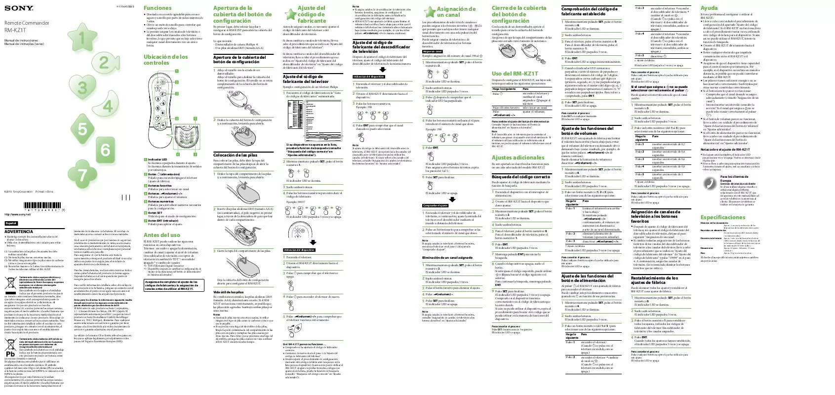 Mode d'emploi SONY RM-KZ1T