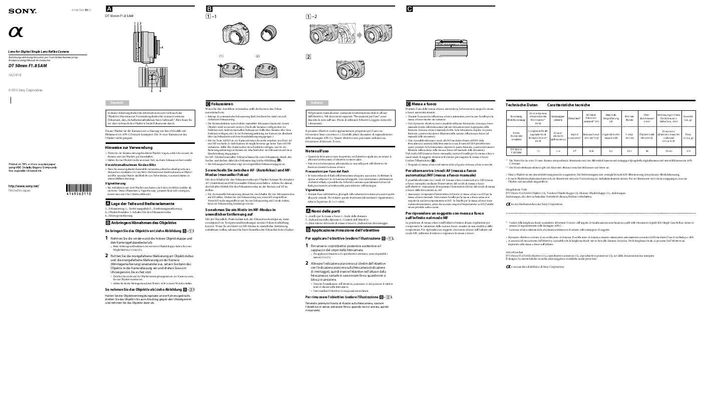 Mode d'emploi SONY SAL-50F18