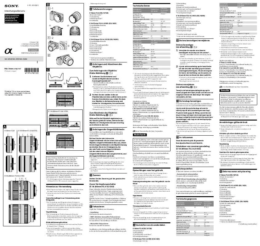 Mode d'emploi SONY SEL18200