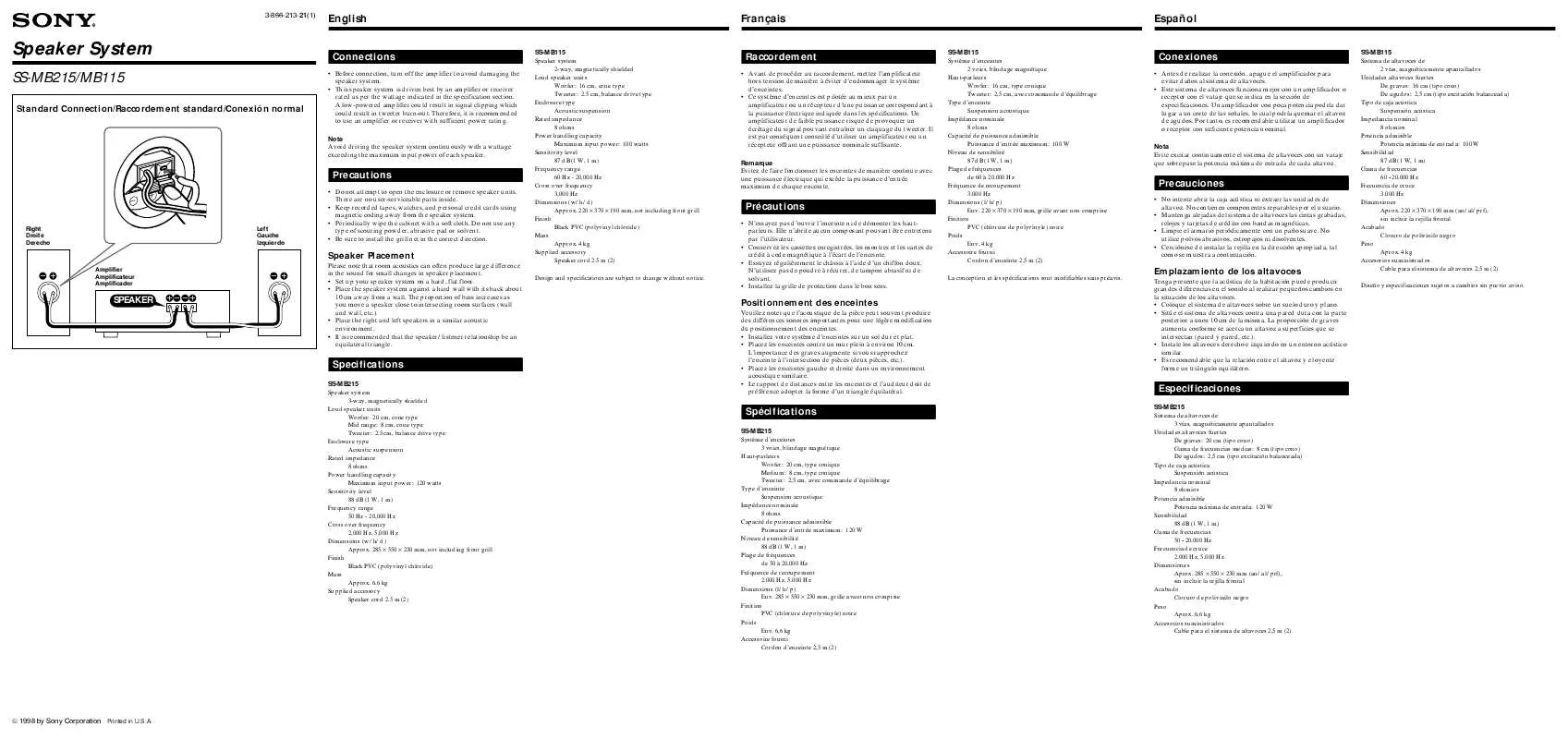 Mode d'emploi SONY SS-MB115