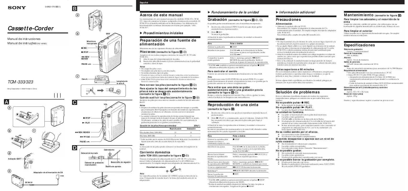 Mode d'emploi SONY TCM-323