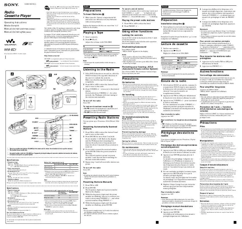 Mode d'emploi SONY WM-EC1