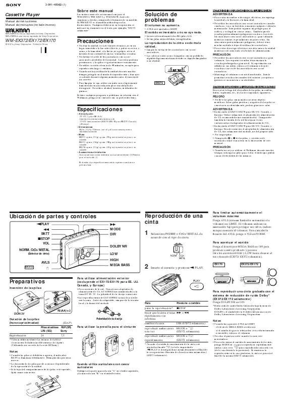 Mode d'emploi SONY WM-EX170