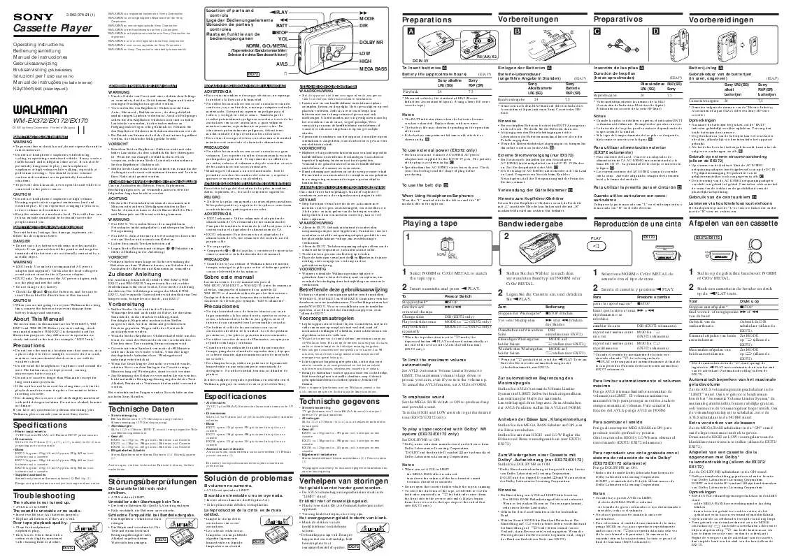 Mode d'emploi SONY WM-EX372