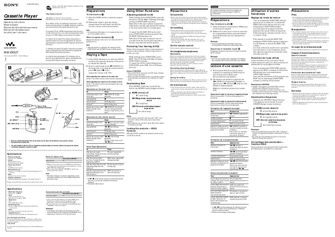 Mode d'emploi SONY WM-EX527