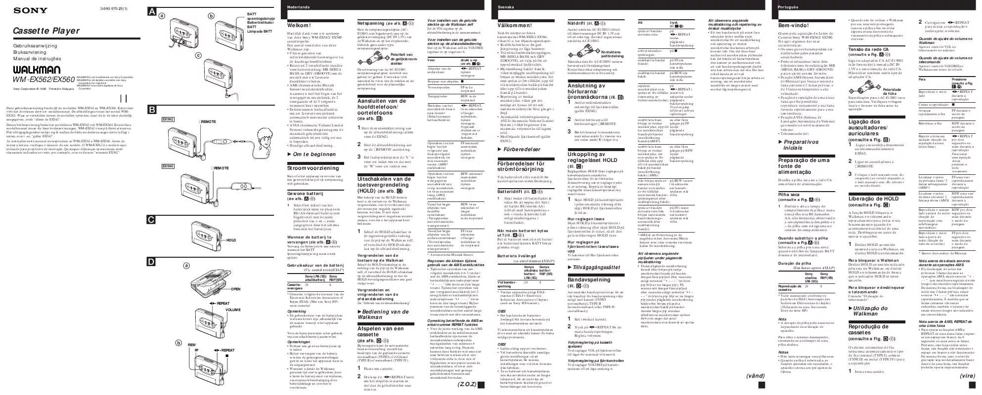 Mode d'emploi SONY WM-EX562