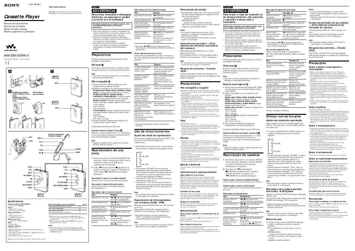 Mode d'emploi SONY WM-EX610