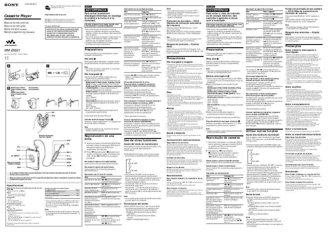 Mode d'emploi SONY WM-EX621