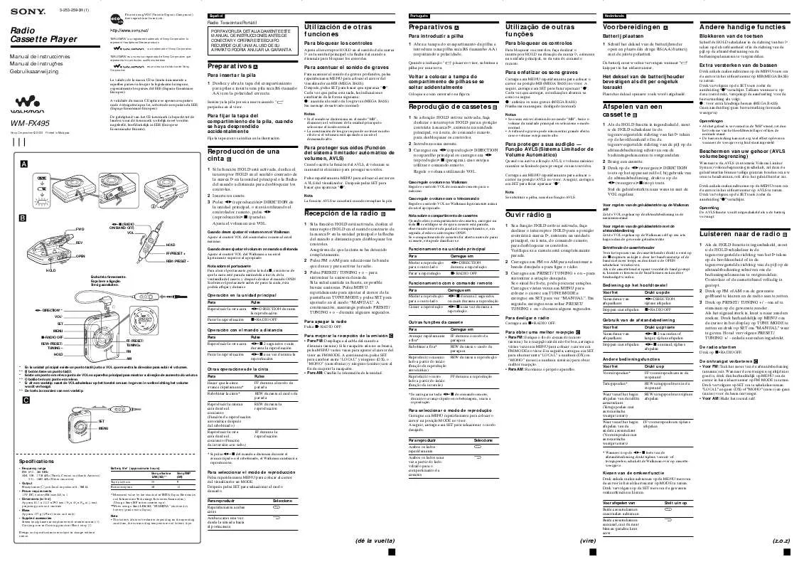 Mode d'emploi SONY WM-FX495