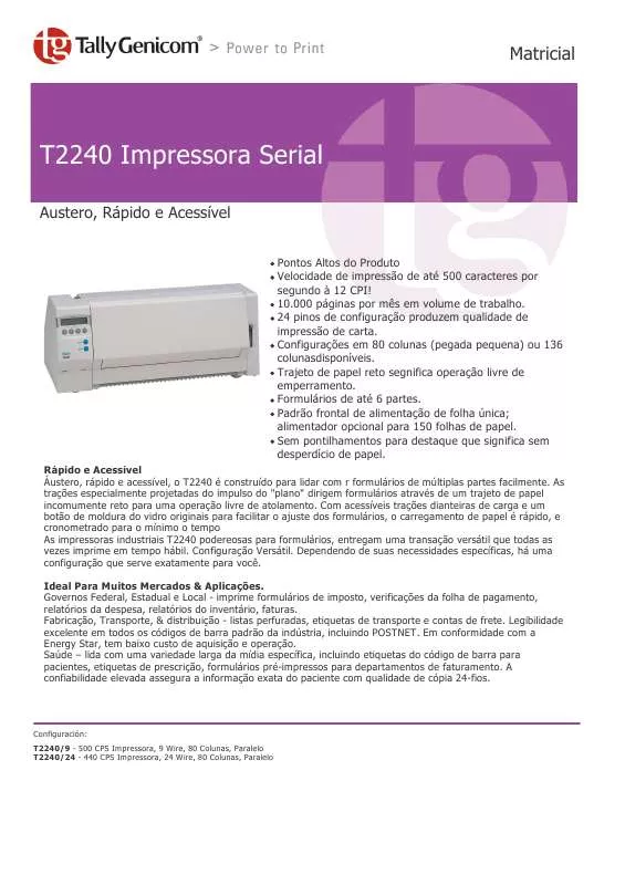 Mode d'emploi TALLYGENICOM T2240