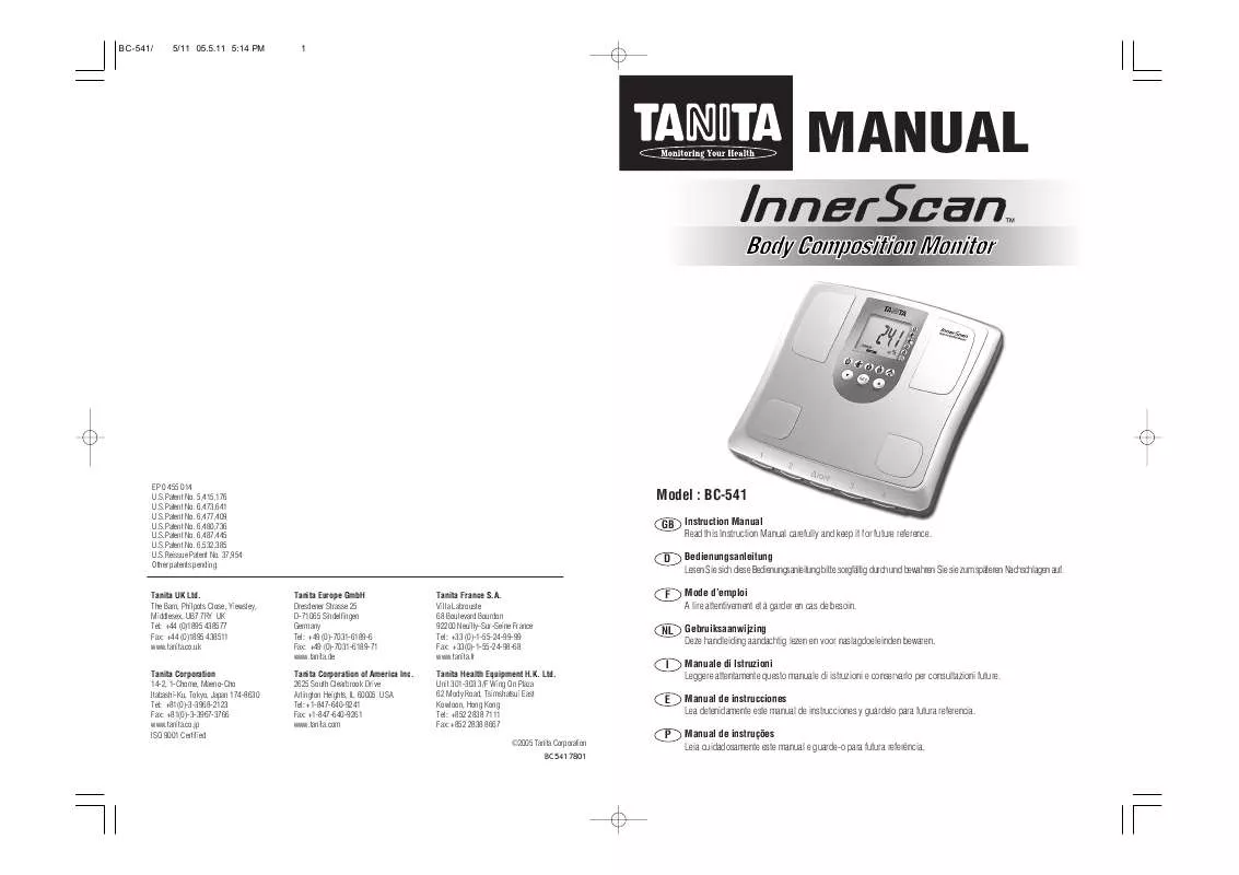 Mode d'emploi TANITA BC 541 INNERSCAN