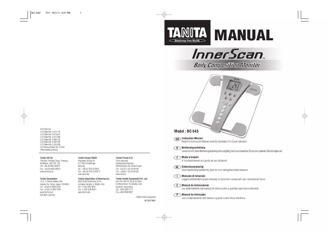 Mode d'emploi TANITA BC 543