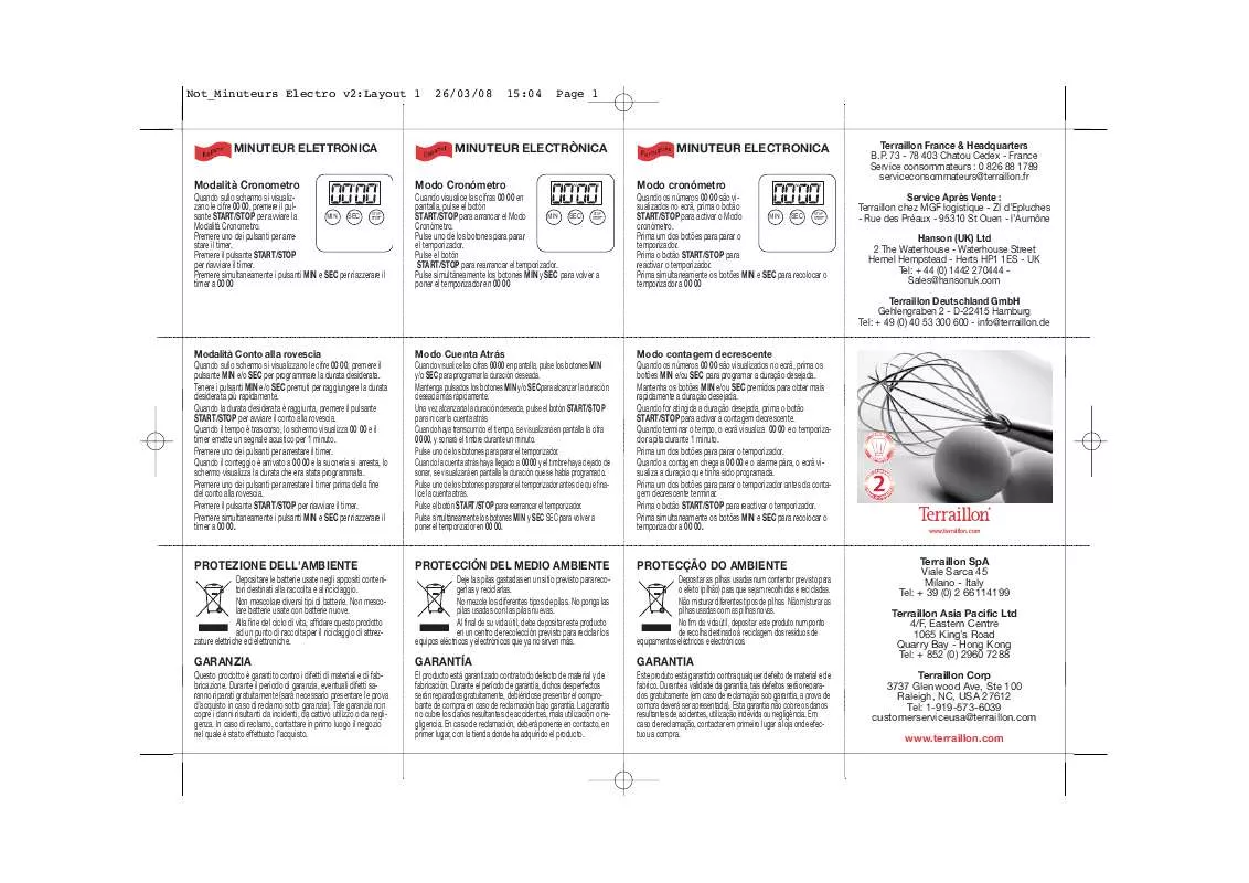 Mode d'emploi TERRAILLON ELECTRONIC TIMER