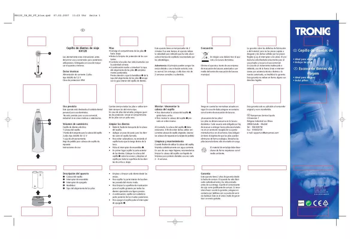 Mode d'emploi TRONIC KH 120 TRAVELLING TOOTHBRUSH