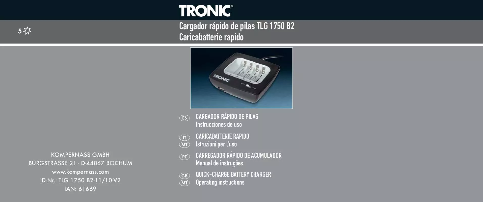 Mode d'emploi TRONIC TLG 1750 B2 QUICK-CHARGE BATTERY CHARGER