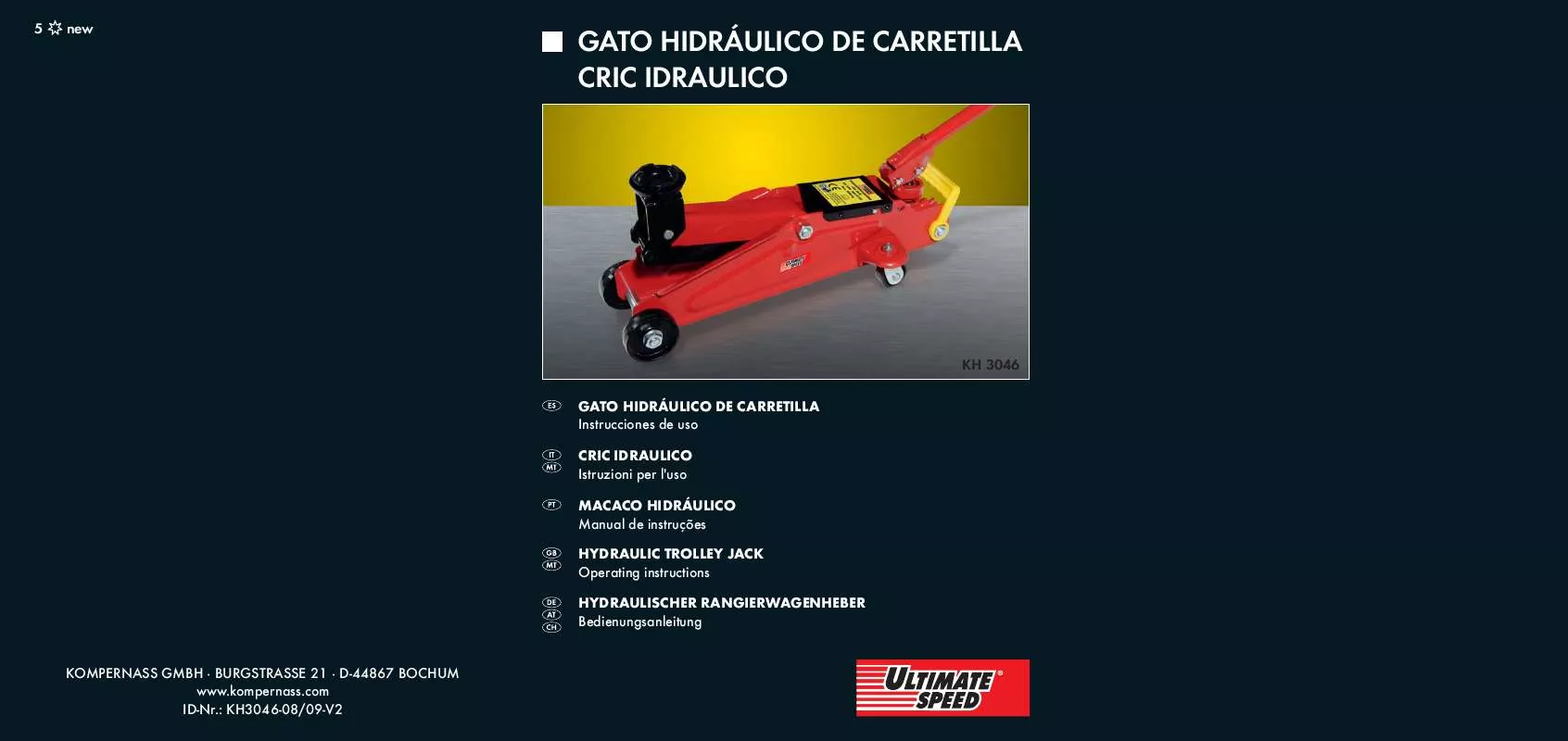 Mode d'emploi ULTIMATE SPEED KH 3046 HYDRAULIC TROLLEY JACK