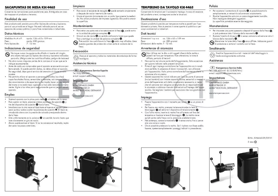 Mode d'emploi UNITED OFFICE KH 4465 DESKTOP PENCIL SHARPENER