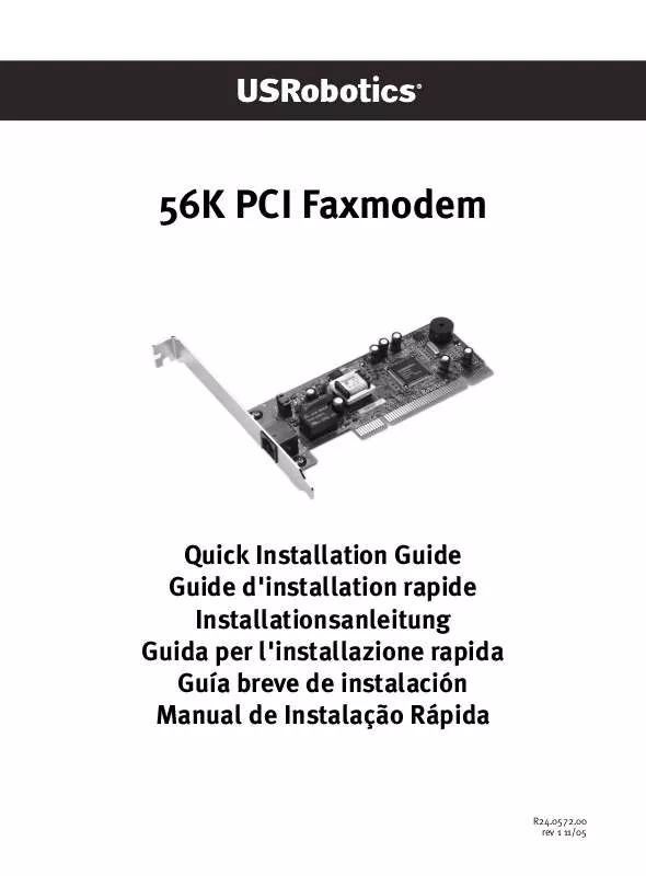 Mode d'emploi US ROBOTICS 56K PCI FAXMODEM