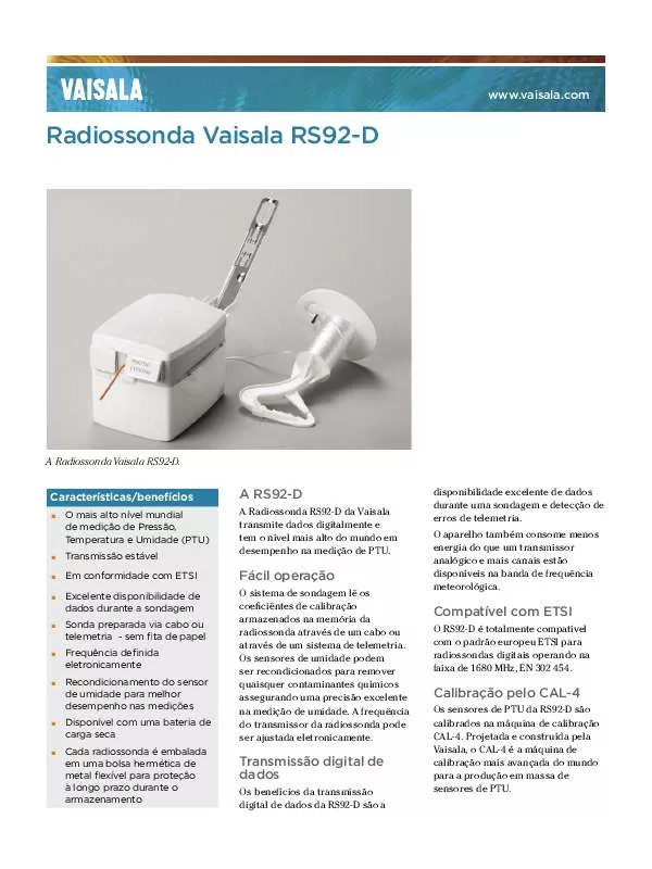 Mode d'emploi VAISALA RS92-D