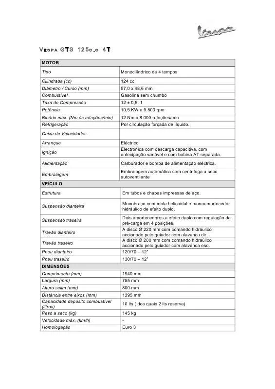 Mode d'emploi VESPA GTS 125 C.C 4T