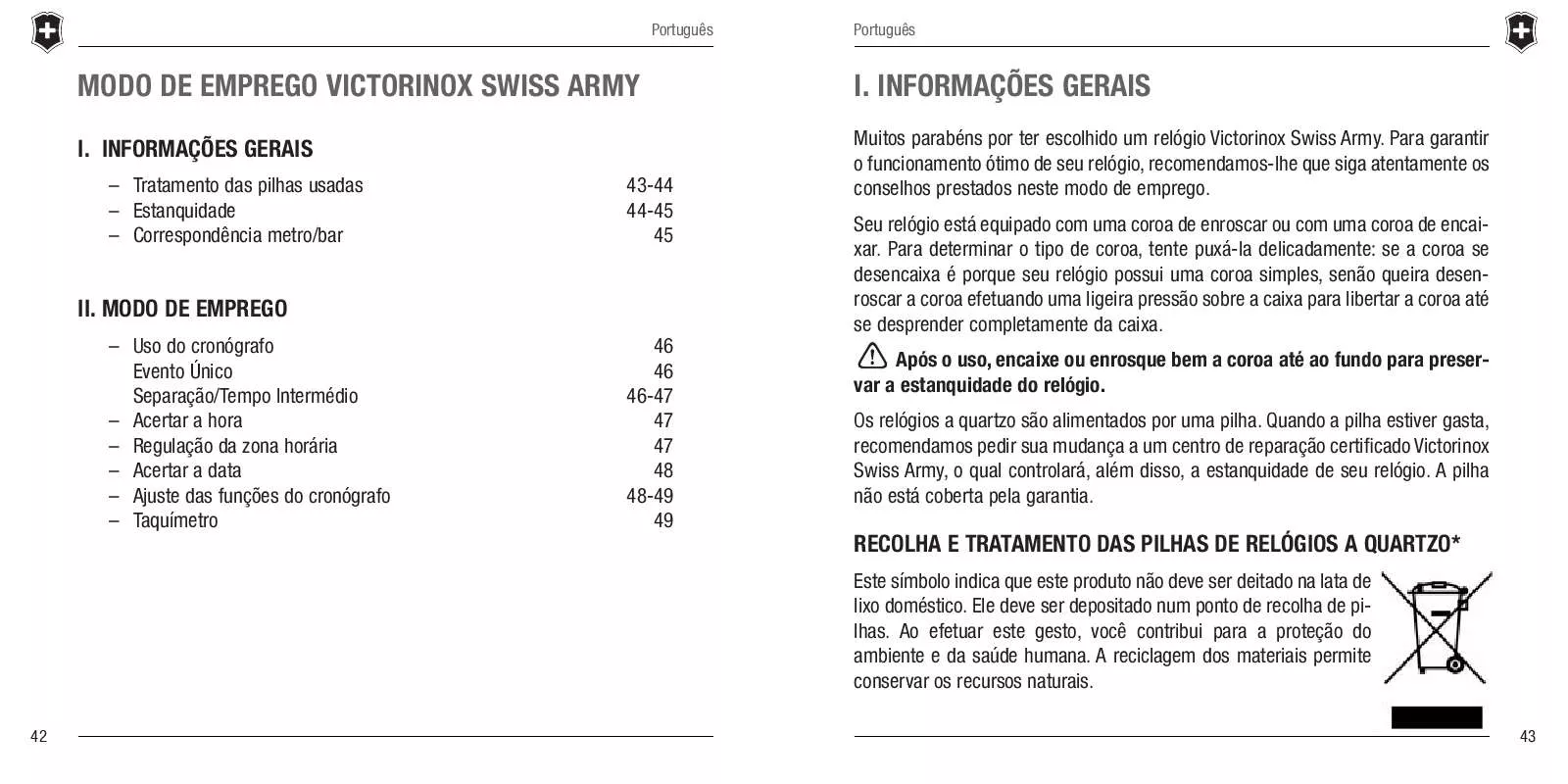 Mode d'emploi VICTORINOX SWISS ARMY CHRONO 251.262