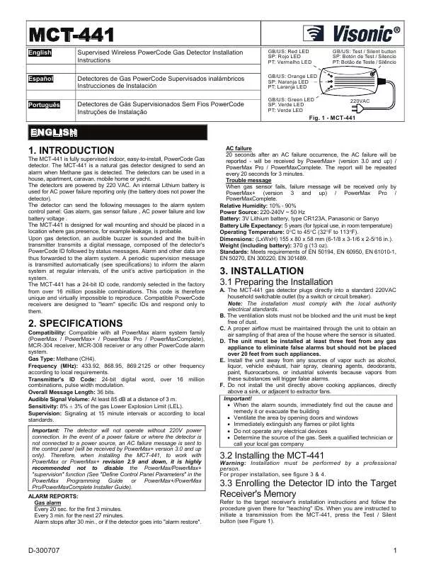 Mode d'emploi VISONIC MCT-441