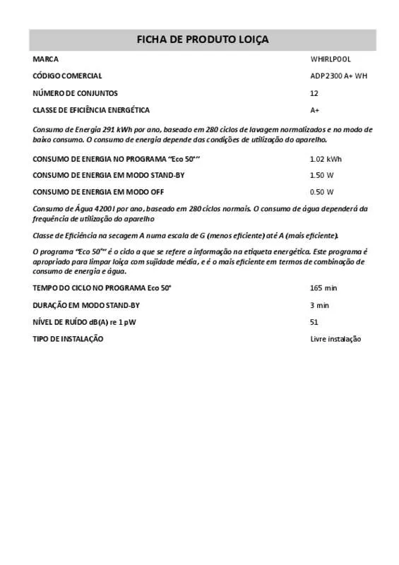 Mode d'emploi WHIRLPOOL ADP 2300 A  WH