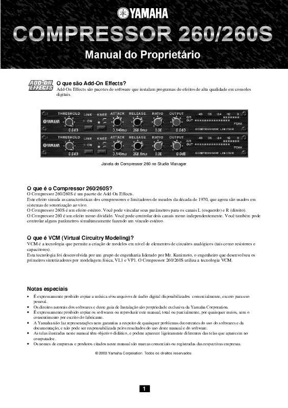 Mode d'emploi YAMAHA COMPRESSOR 260