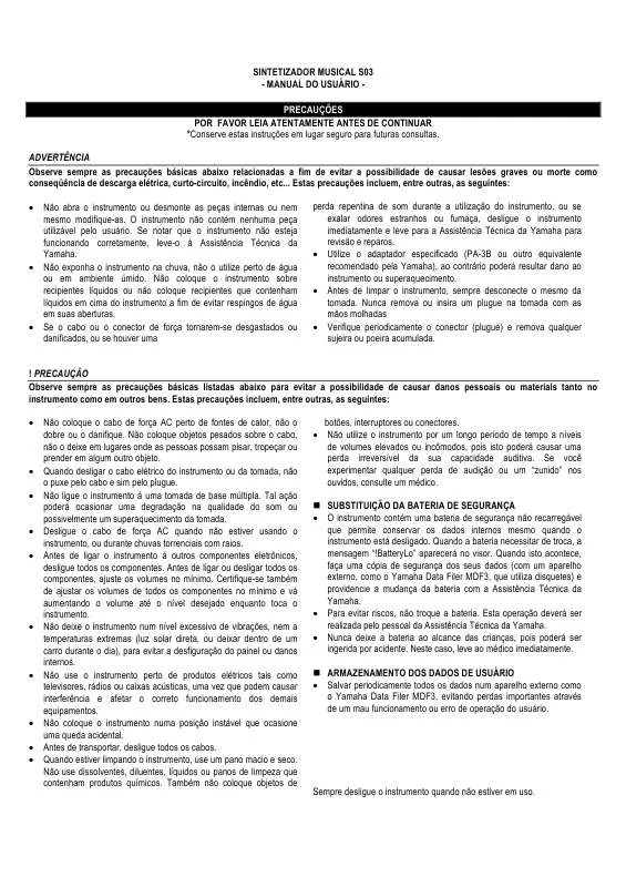 Mode d'emploi YAMAHA S03